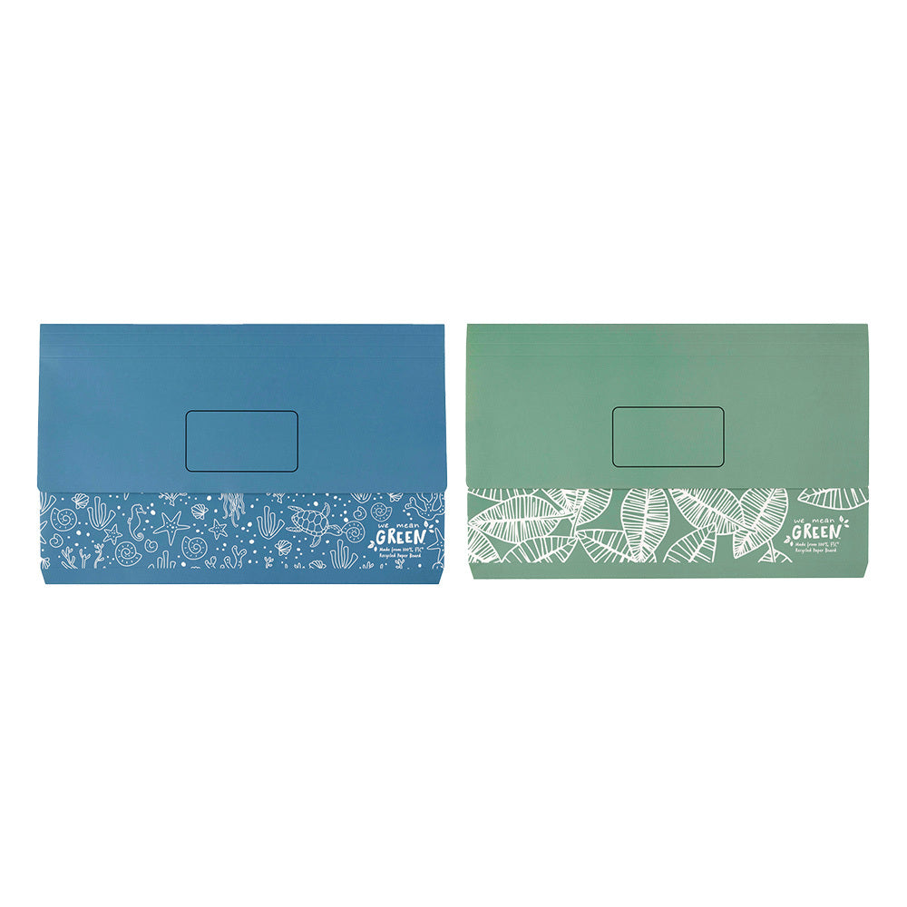 2PK Marbig We Mean Green Enviro Document Wallet Foolscap Assorted