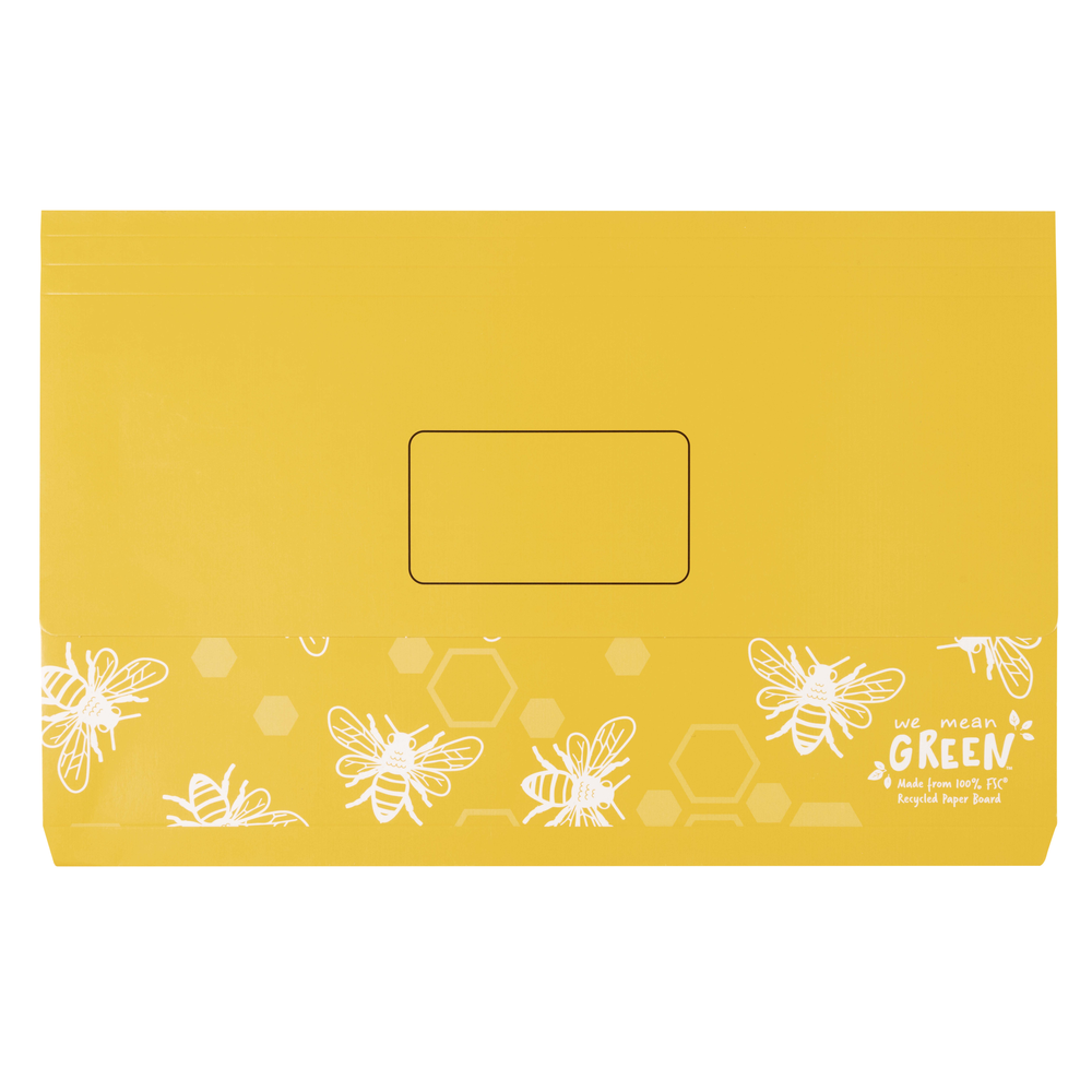 4PK Marbig We Mean Green Enviro Document Wallet Foolscap Assorted