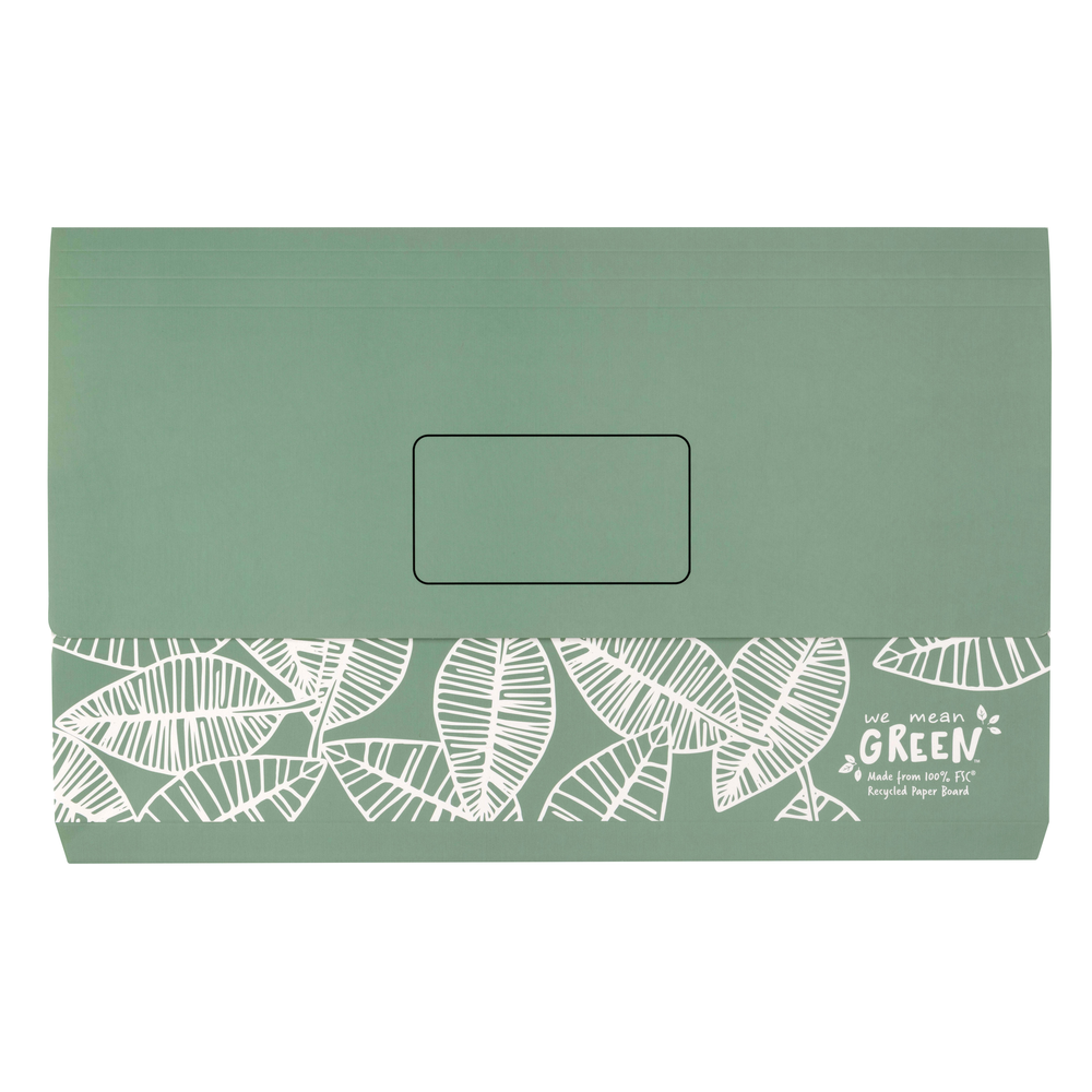 4PK Marbig We Mean Green Enviro Document Wallet Foolscap Assorted