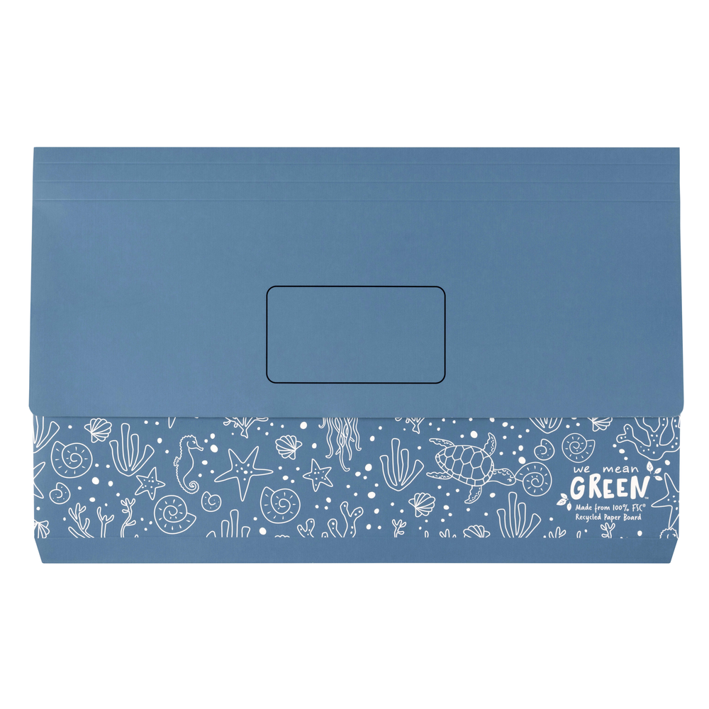 4PK Marbig We Mean Green Enviro Document Wallet Foolscap Assorted