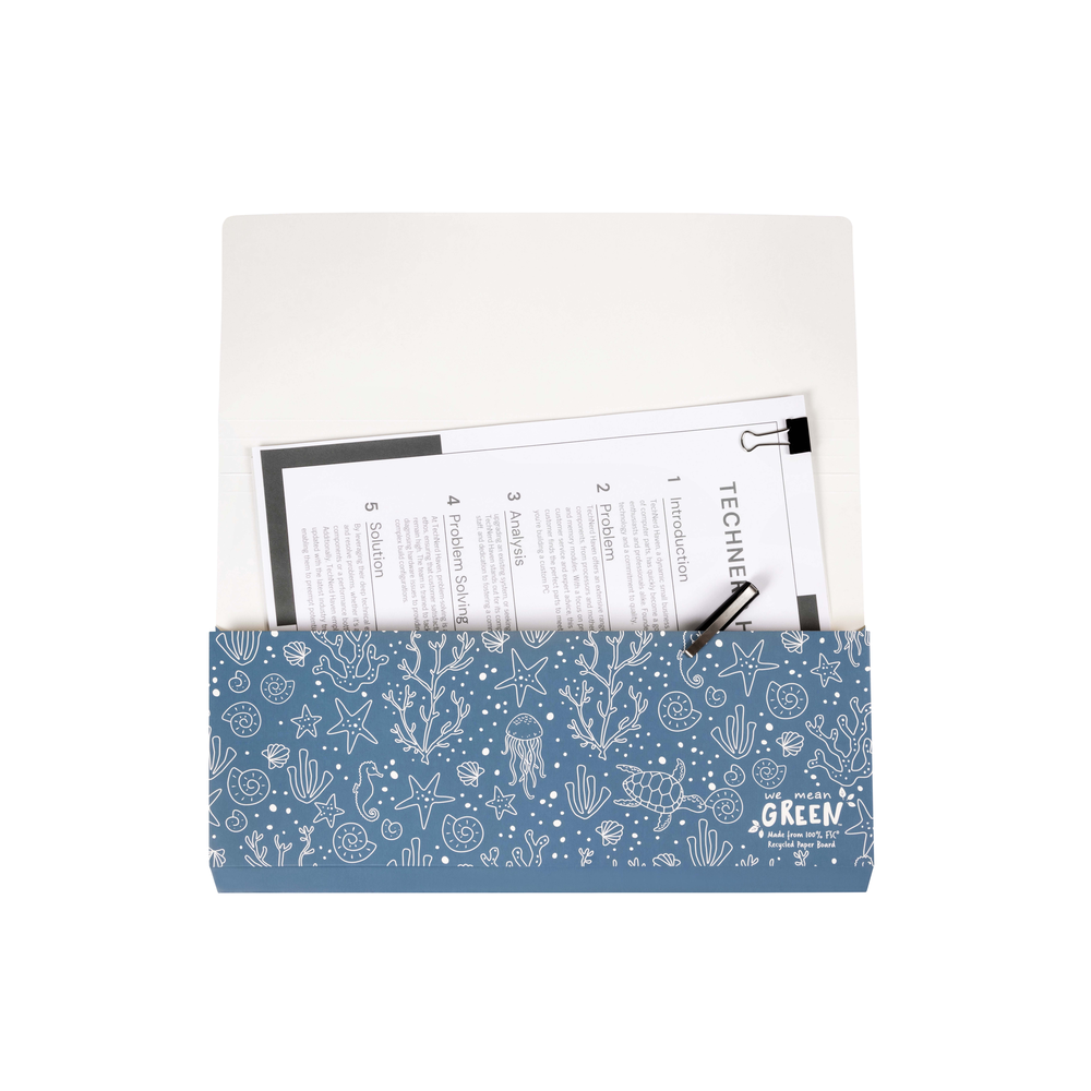 4PK Marbig We Mean Green Enviro Document Wallet Foolscap Assorted