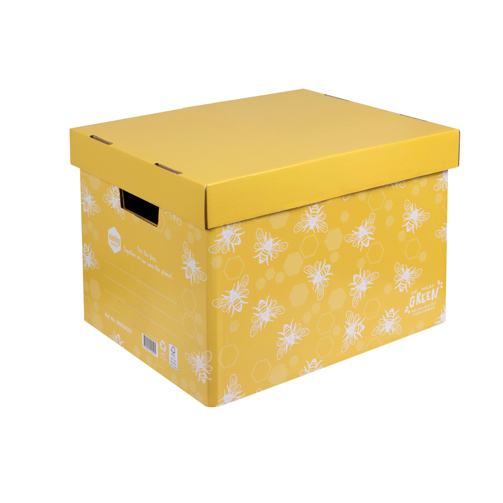 4PK Marbig We Mean Green Enviro Recycled Cardboard Archive Box Honeybee Yellow