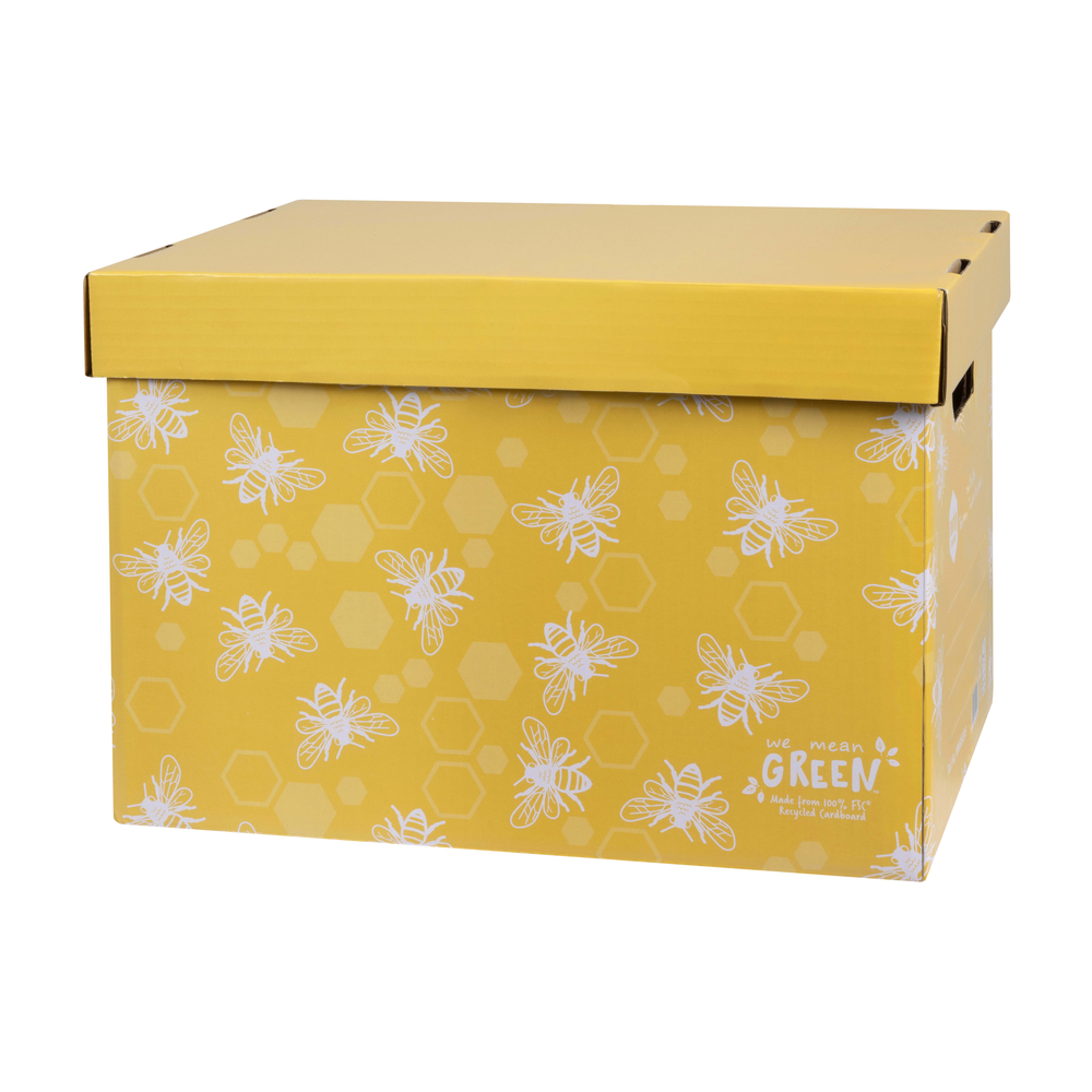 4PK Marbig We Mean Green Enviro Recycled Cardboard Archive Box Honeybee Yellow