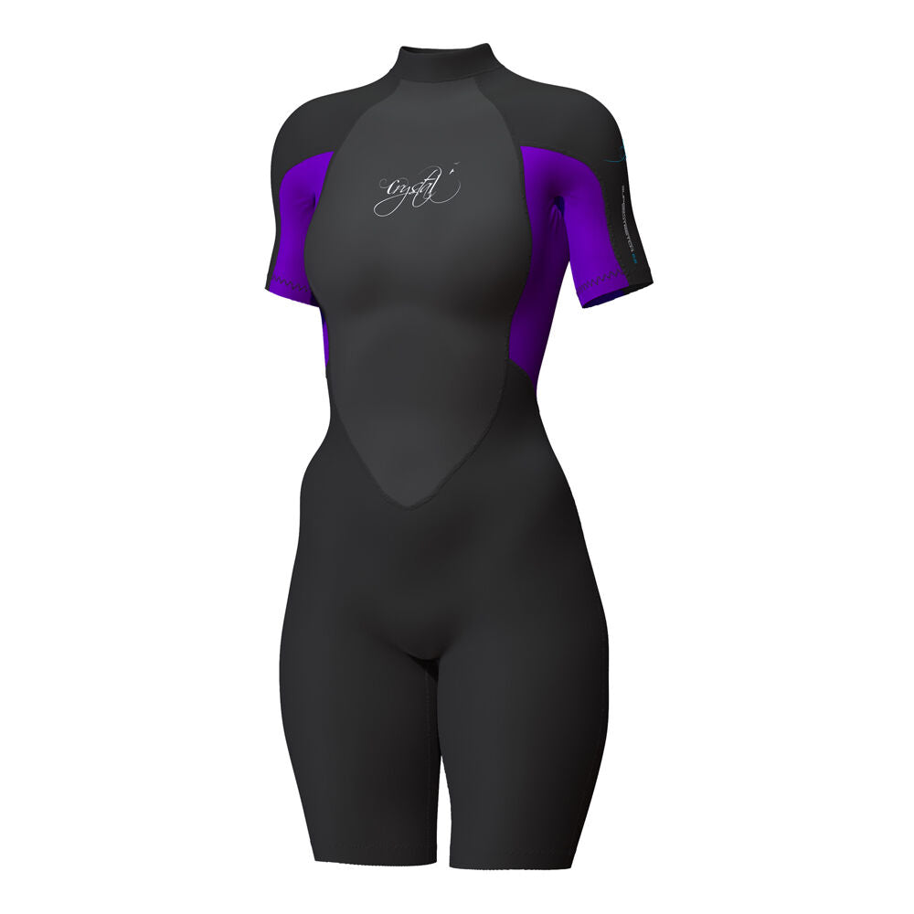 Crystal Ladies Super Stretch Short Sleeve Springsuit Purple/Black