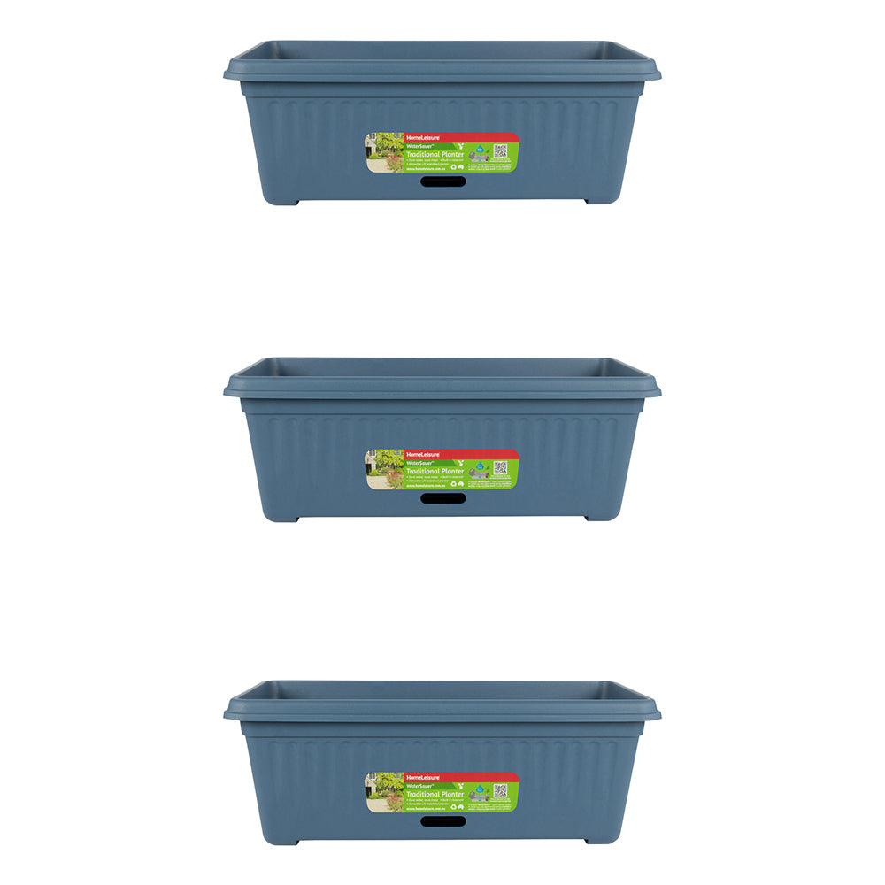 3PK Homeleisure WaterSaver Traditional Rectangle Pot Planter 68cm Blue