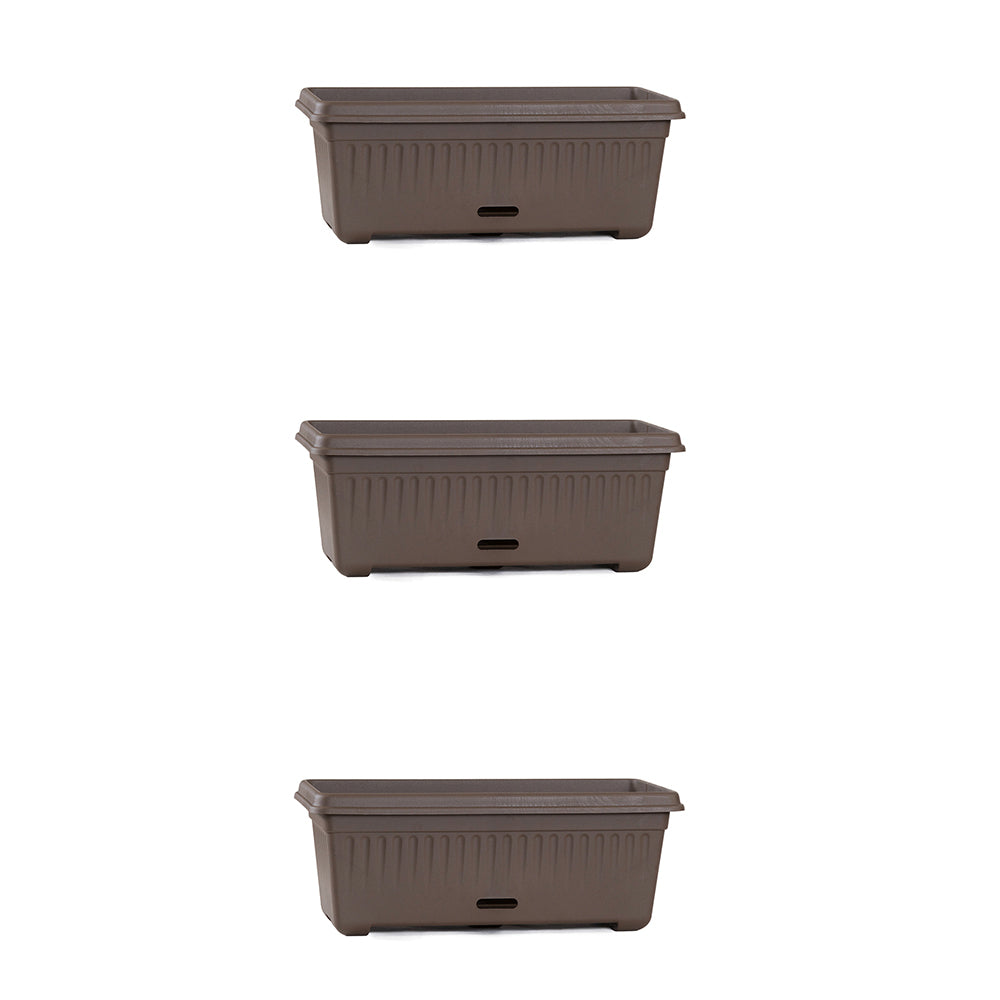 3PK Homeleisure WaterSaver Traditional Rectangle Pot Planter 68cm Choco Brown