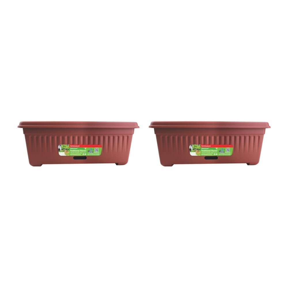 2PK Homeleisure WaterSaver Traditional Rectangle Pot Planter 68cm Manor Red