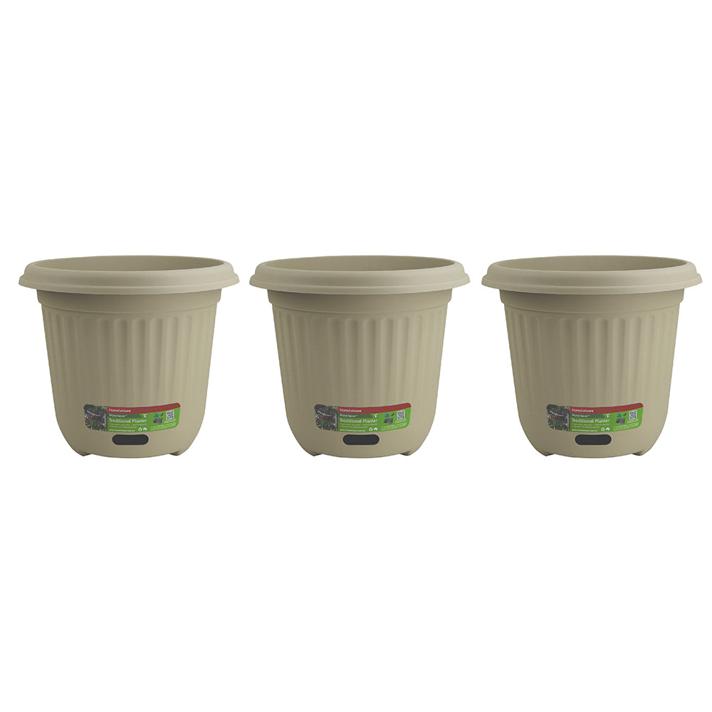 3PK Homeleisure WaterSaver Traditional Round Pot Planter 40cm Stone