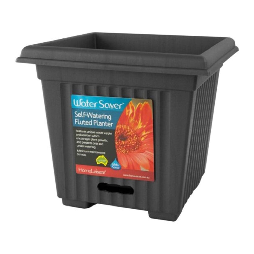 3PK Homeleisure WaterSaver Traditional Square Pot Planter 39cm Charcoal