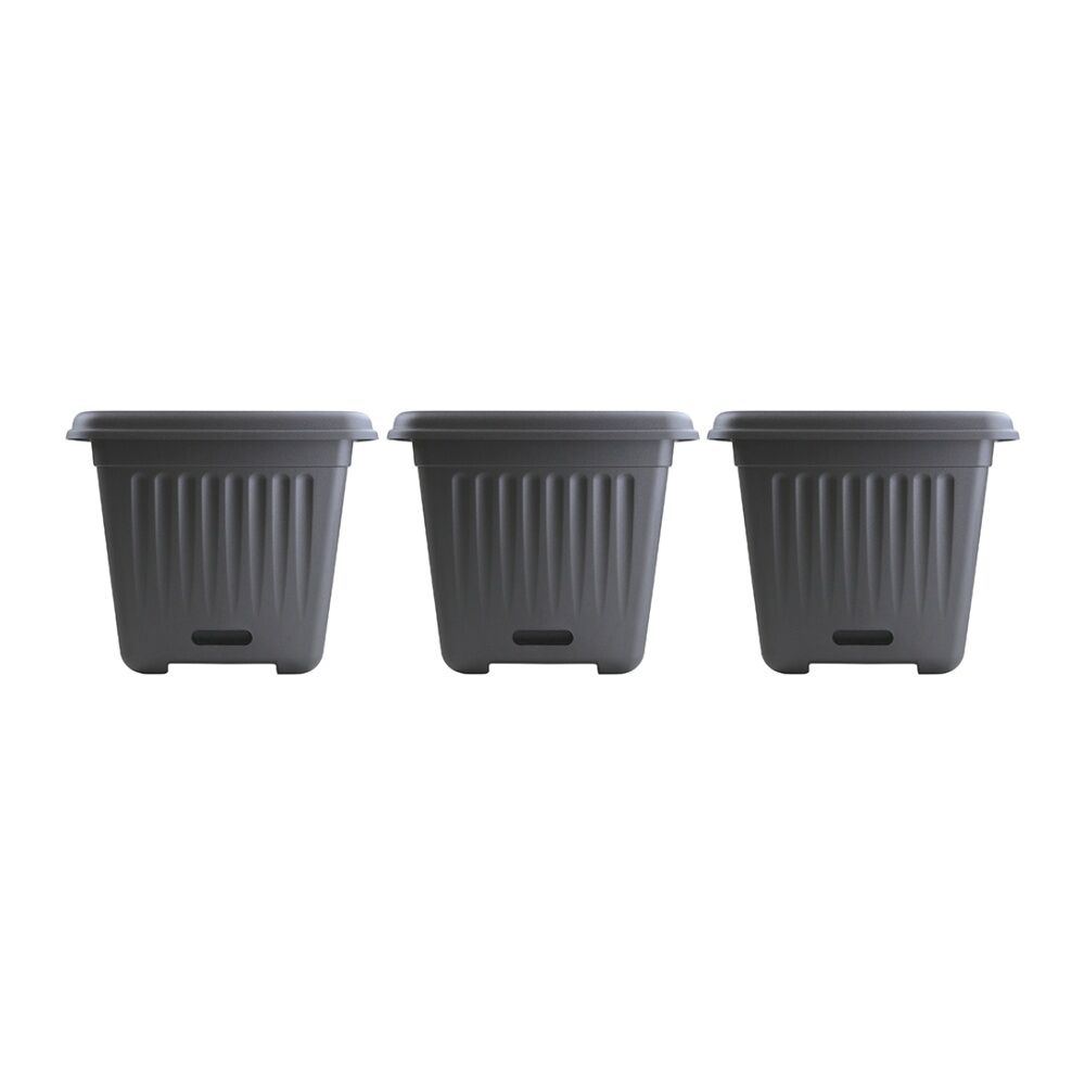 3PK Homeleisure WaterSaver Traditional Square Pot Planter 39cm Charcoal