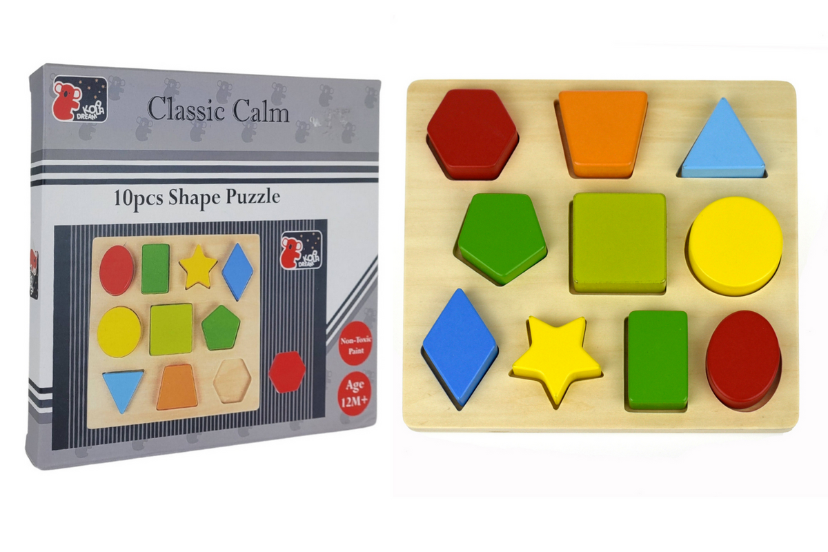 10pc Koala Dream Colours & Shapes Wooden 22cm Puzzle w/ Board Toy 12m+