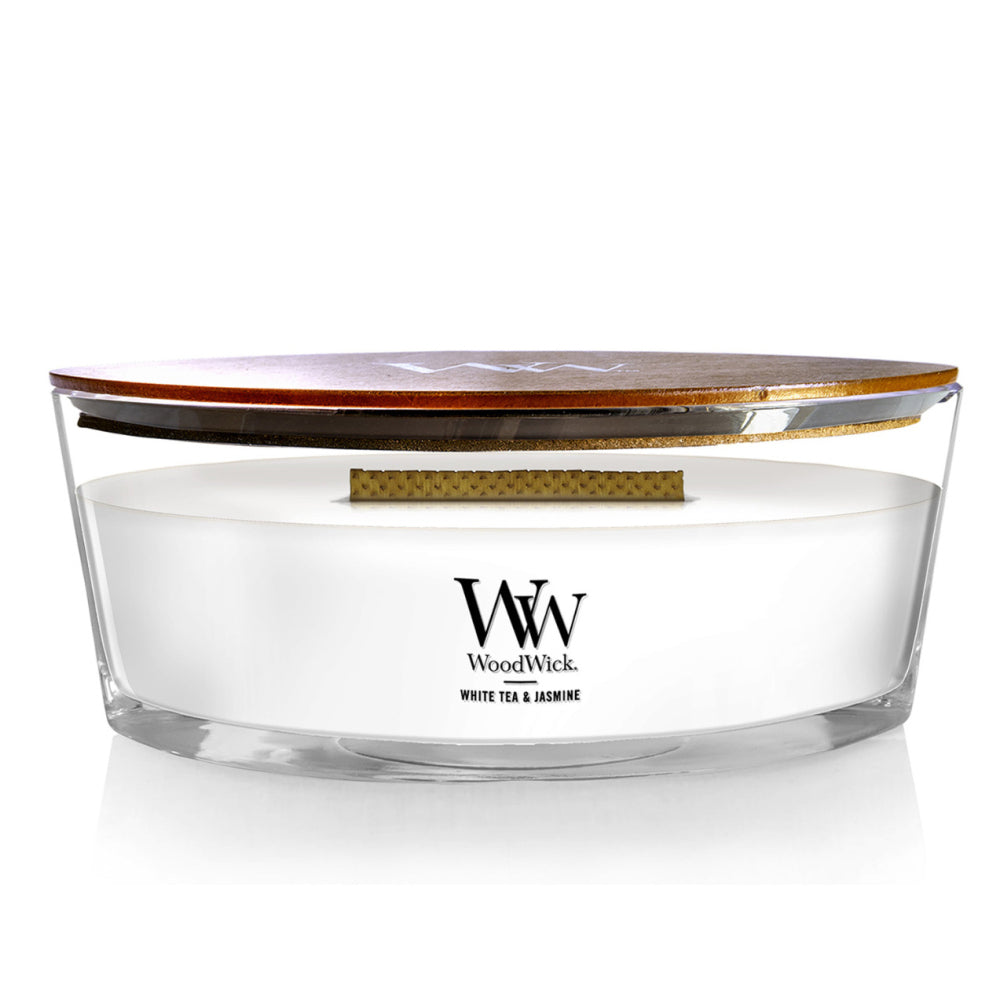 WoodWick White Tea & Jasmine Ellipse Scented Wax Candle 19cm - White