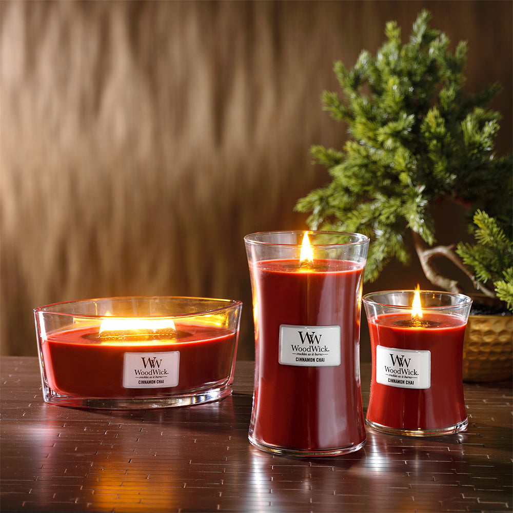 WoodWick Cinnamon Chai Scented Crafted Candle Glass Jar Soy Wax Large