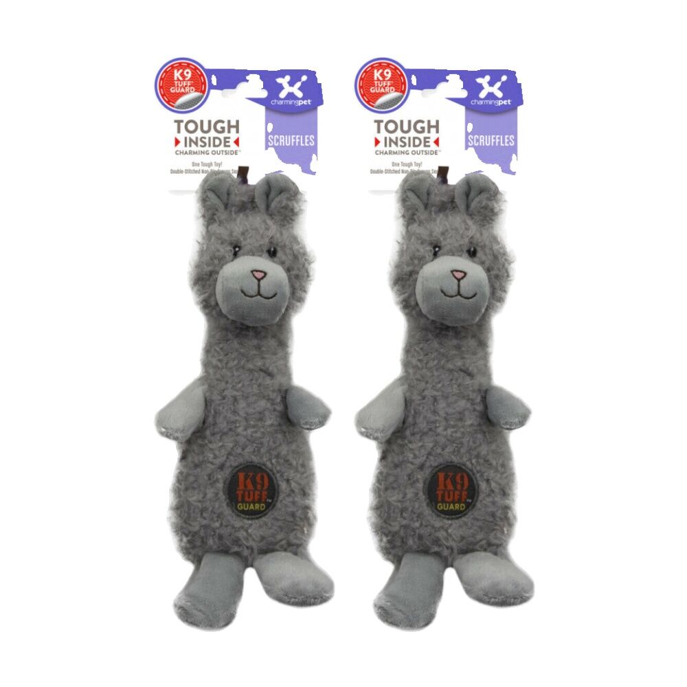 2PK Charming Pet Scruffles Textured Soft Plush Squeaker Dog Toy Small Bunny