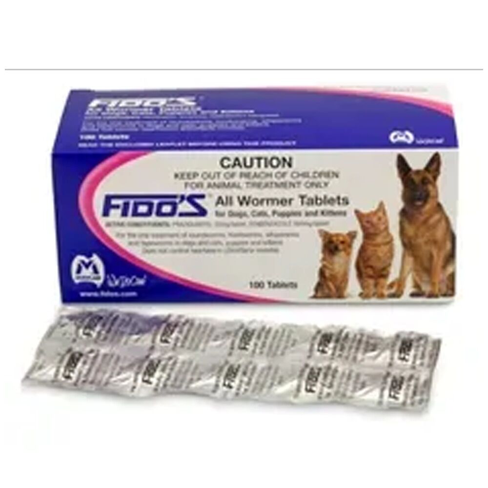 96pc Fidos Allwormer Tablets Dewormer Worm Treatment Pet Medication