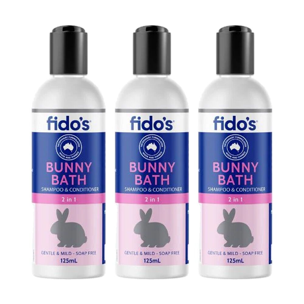 3PK Fidos Friend Pet Bunny Bath Grooming Washing Care Shampoo & Conditioner 125ml