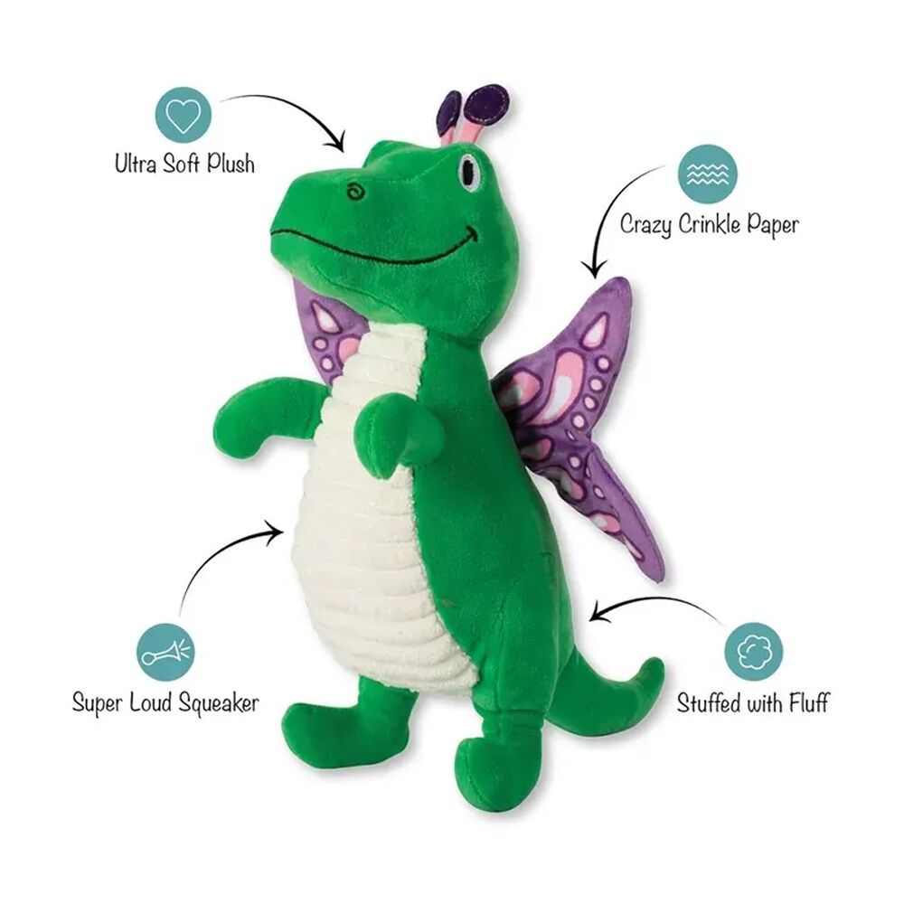 Fringe Studio Flutter Rex Dinosaur Soft Plush Dog Toy Green