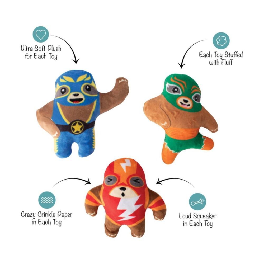 3pc Petshop By Fringe Studio Little Taste Of Glory Mexican Wrestlers Dog Toy Set