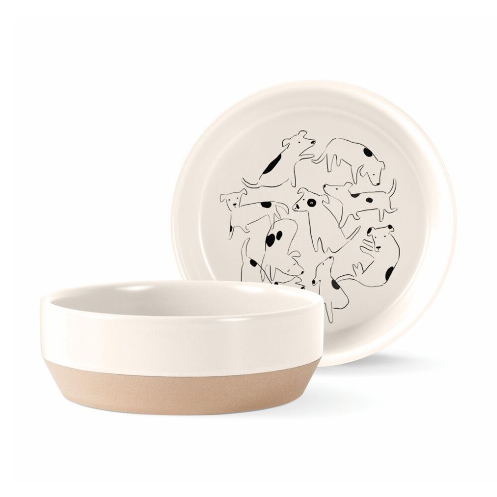 2PK Petshop By Fringe Studio Nosey Pet Dog Spot Stoneware Food & Water Bowl One Size