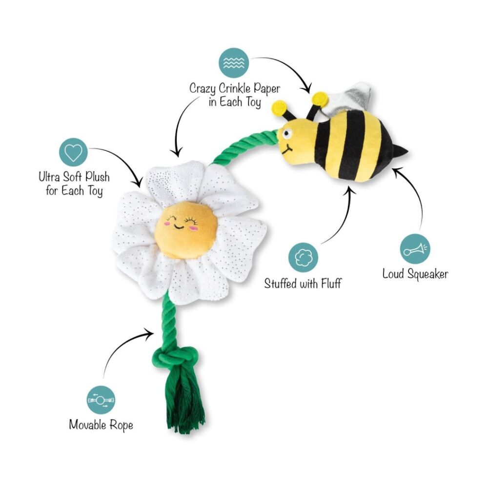 2PK Petshop By Fringe Studio I'm Pollen For You Plush & Tug Rope Dog Toy