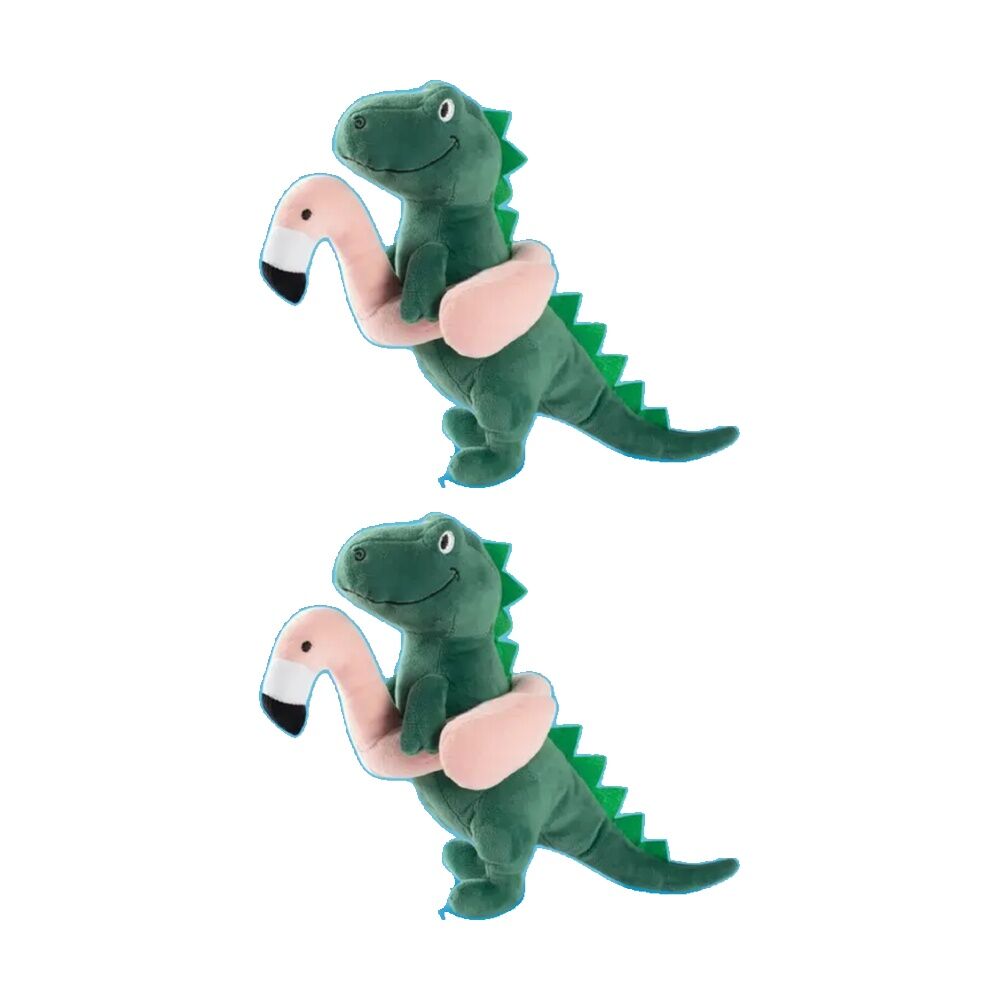 2PK Fringe Studio Pool Time Rex Dinosaur Soft Plush Pet Dog Toy Green