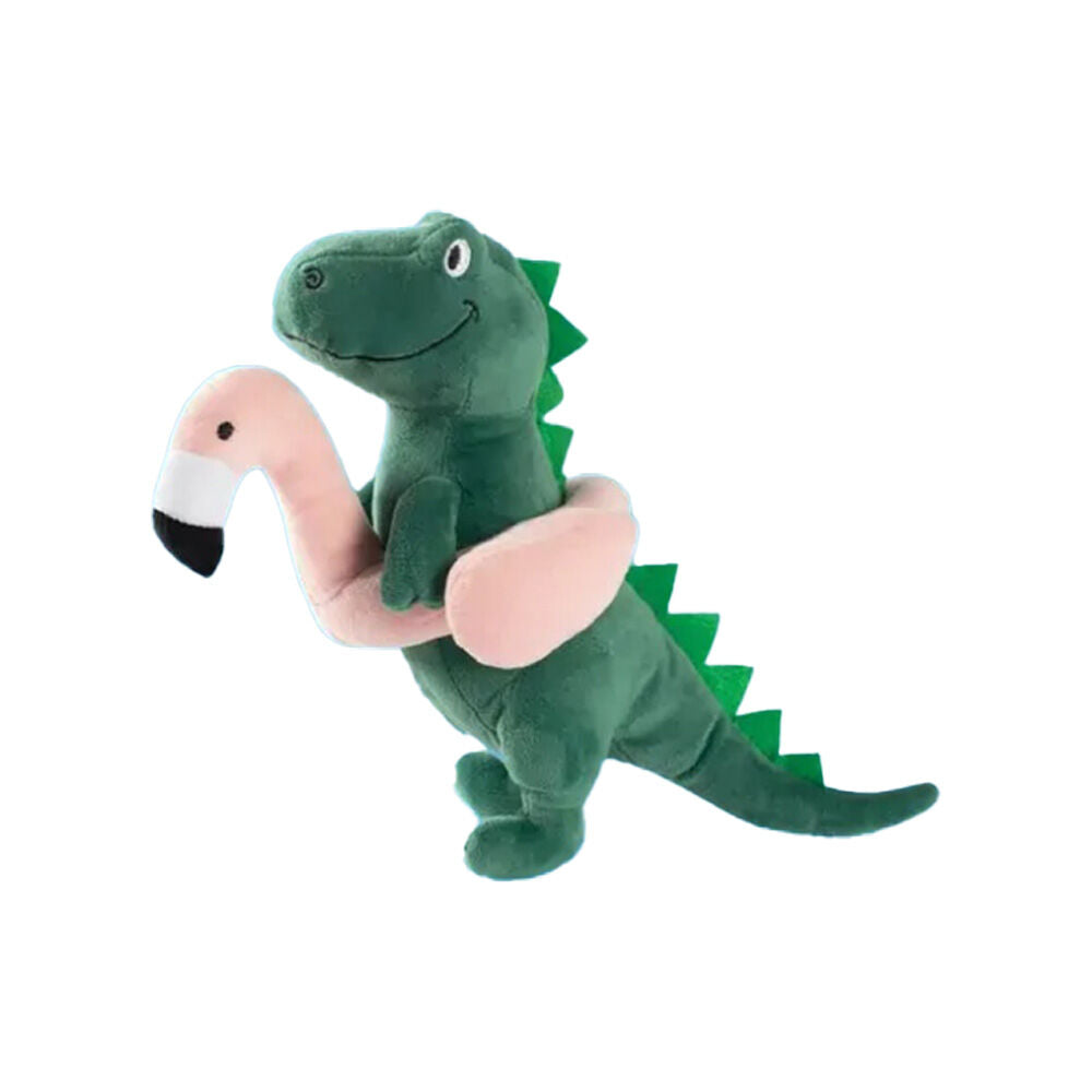 2PK Fringe Studio Pool Time Rex Dinosaur Soft Plush Pet Dog Toy Green