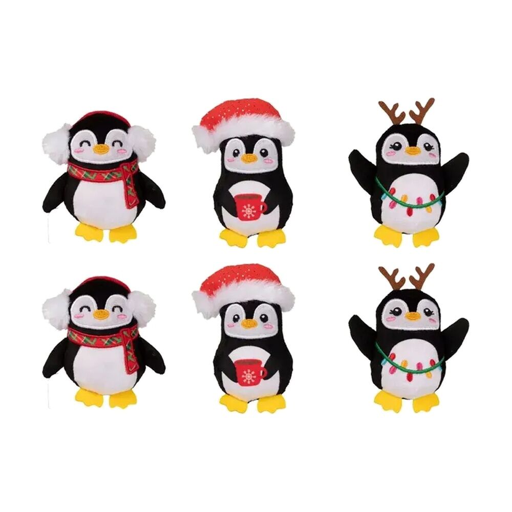 2x 3pc Fringe Studio Waddle Penguin Squad Soft Plush Small Dog Toy Set Multicolour