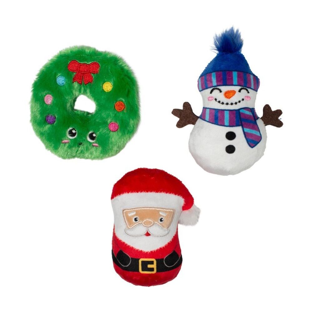 3pc Fringe Studio We Have Great Chemis-Tree Dog Toy Set Wreath/Snowman/Santa