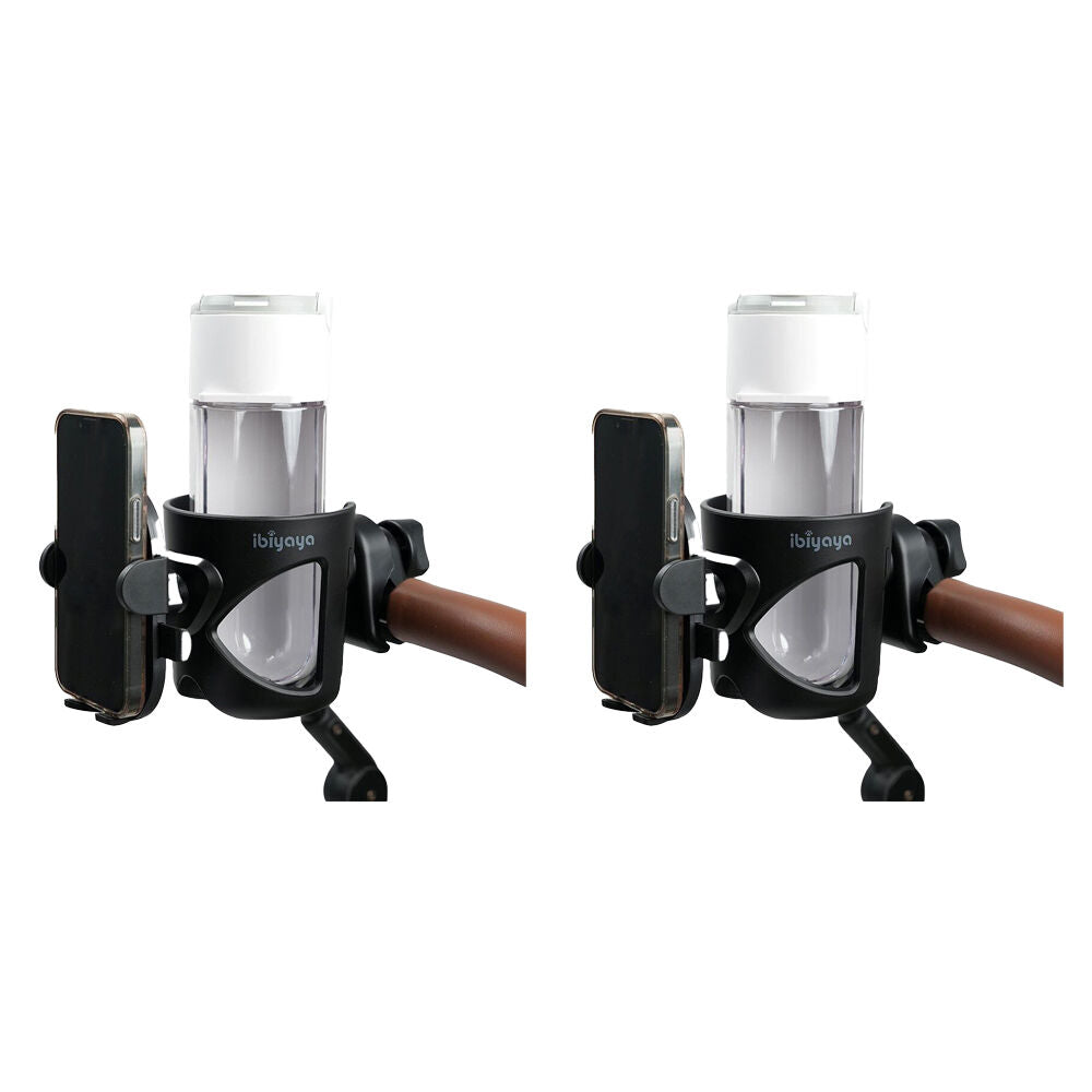 2PK Ibiyaya 2 in 1 Cup and Universal Phone Holder for Pet Strollers Black