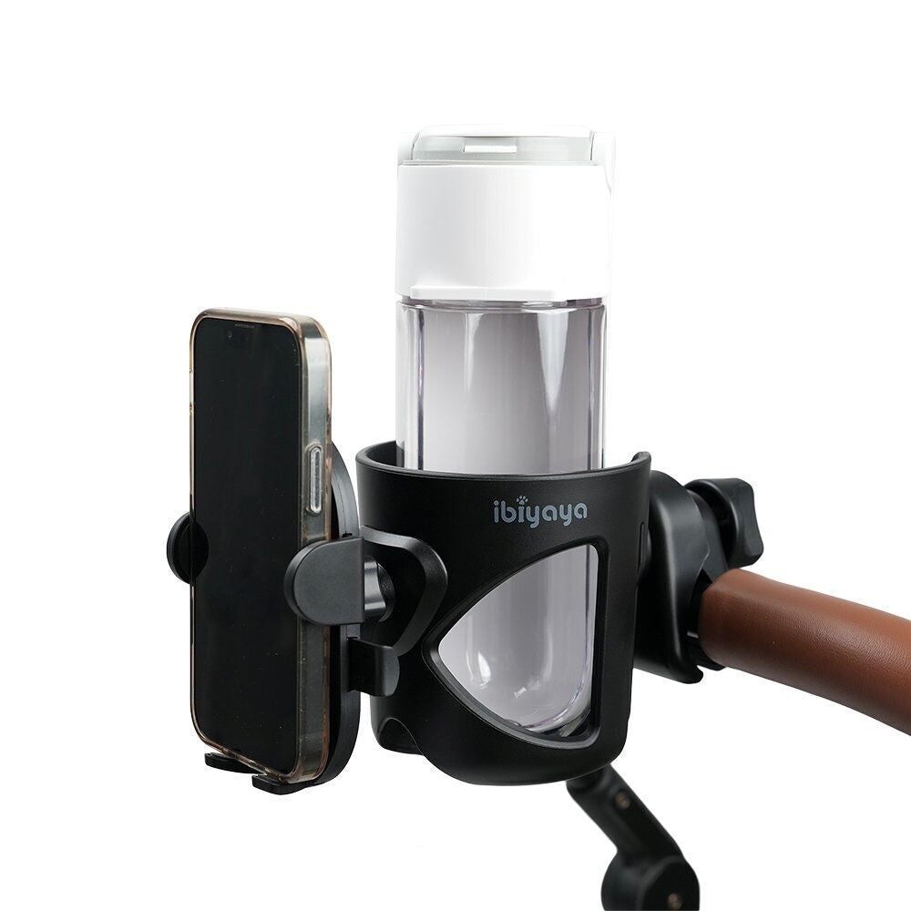2PK Ibiyaya 2 in 1 Cup and Universal Phone Holder for Pet Strollers Black