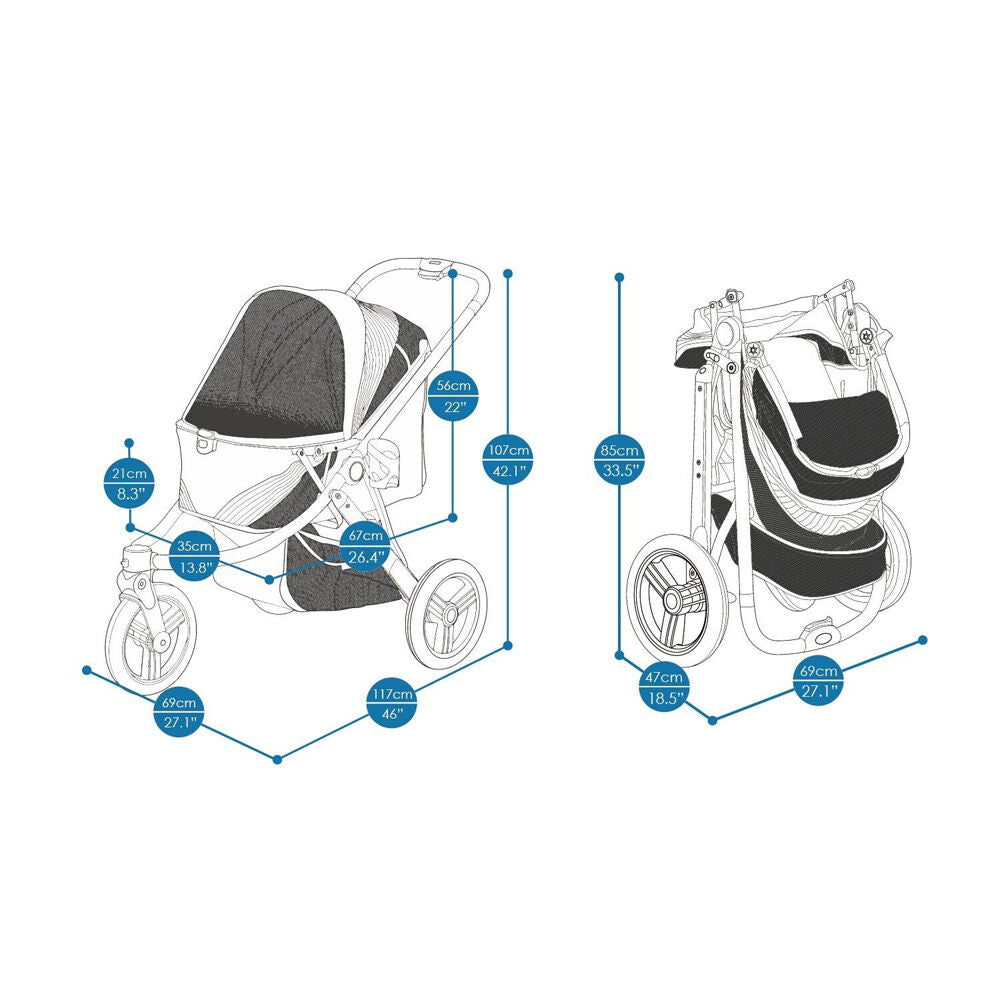 Ibiyaya The Beast Pet Jogging Stroller/Carrier for Pets up to 25kg Jet Black