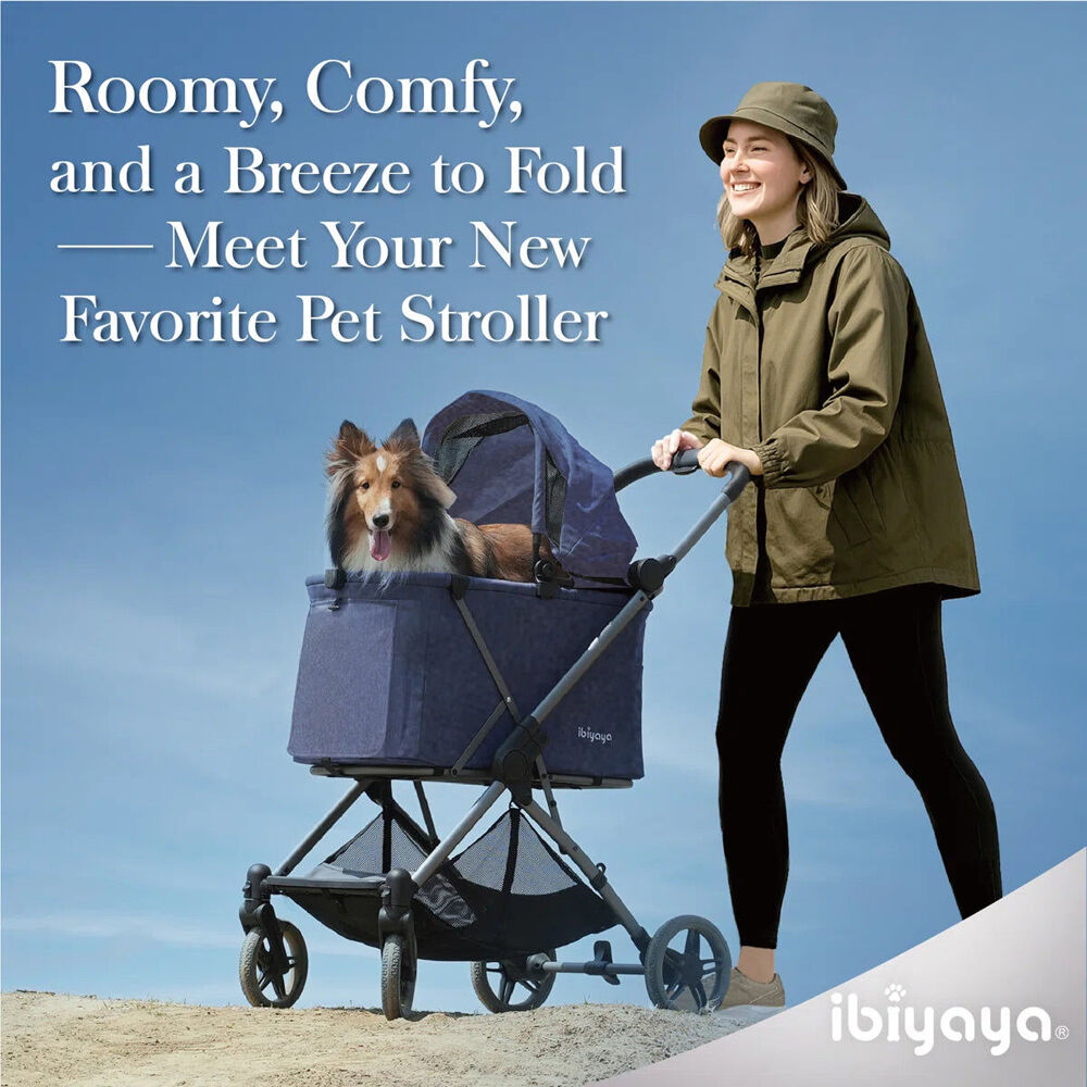 Ibiyaya Maxi Deep Carriage Pet Stroller For Dogs/Cats w/Sunshade Royal Blue