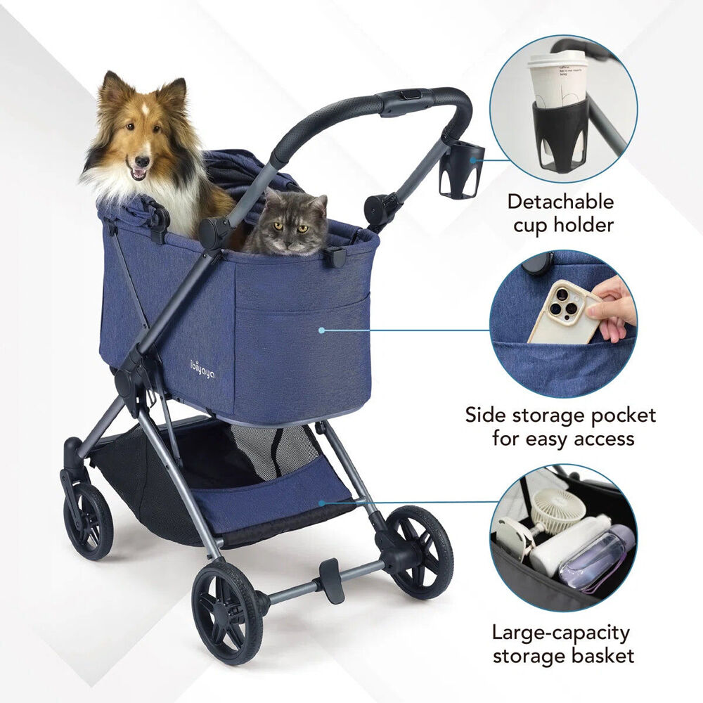 Ibiyaya Maxi Deep Carriage Pet Stroller For Dogs/Cats w/Sunshade Royal Blue