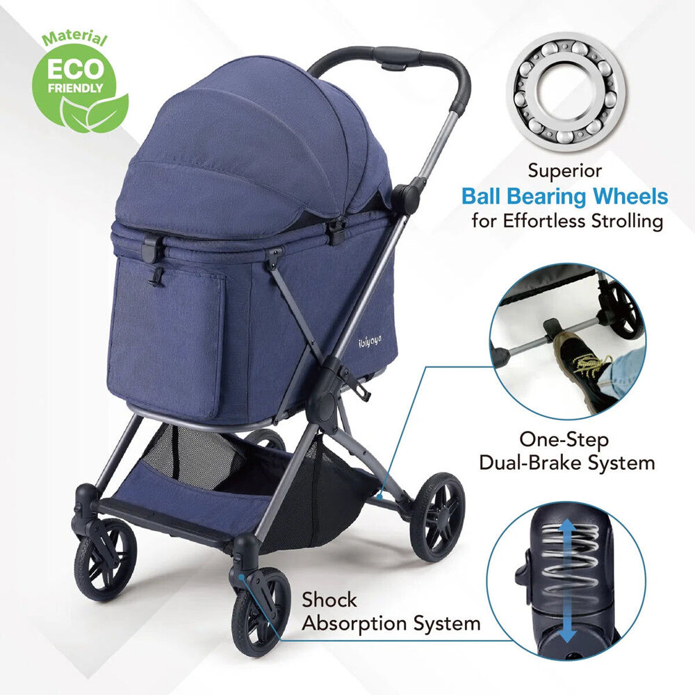 Ibiyaya Maxi Deep Carriage Pet Stroller For Dogs/Cats w/Sunshade Royal Blue