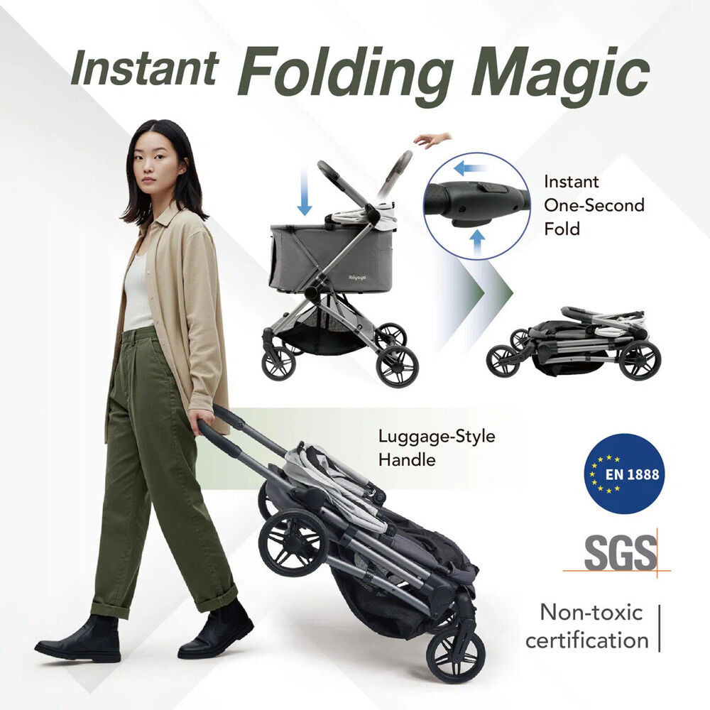 Ibiyaya Maxi Deep Carriage Pet Stroller For Dogs/Cats w/Sunshade Grey