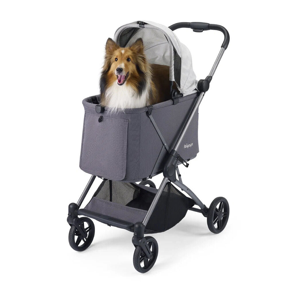 Ibiyaya Maxi Deep Carriage Pet Stroller For Dogs/Cats w/Sunshade Grey