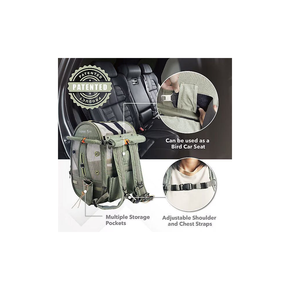 Ibiyaya Medium Trackpack/Carrier For Birds w/6 Accessories Jungle Green