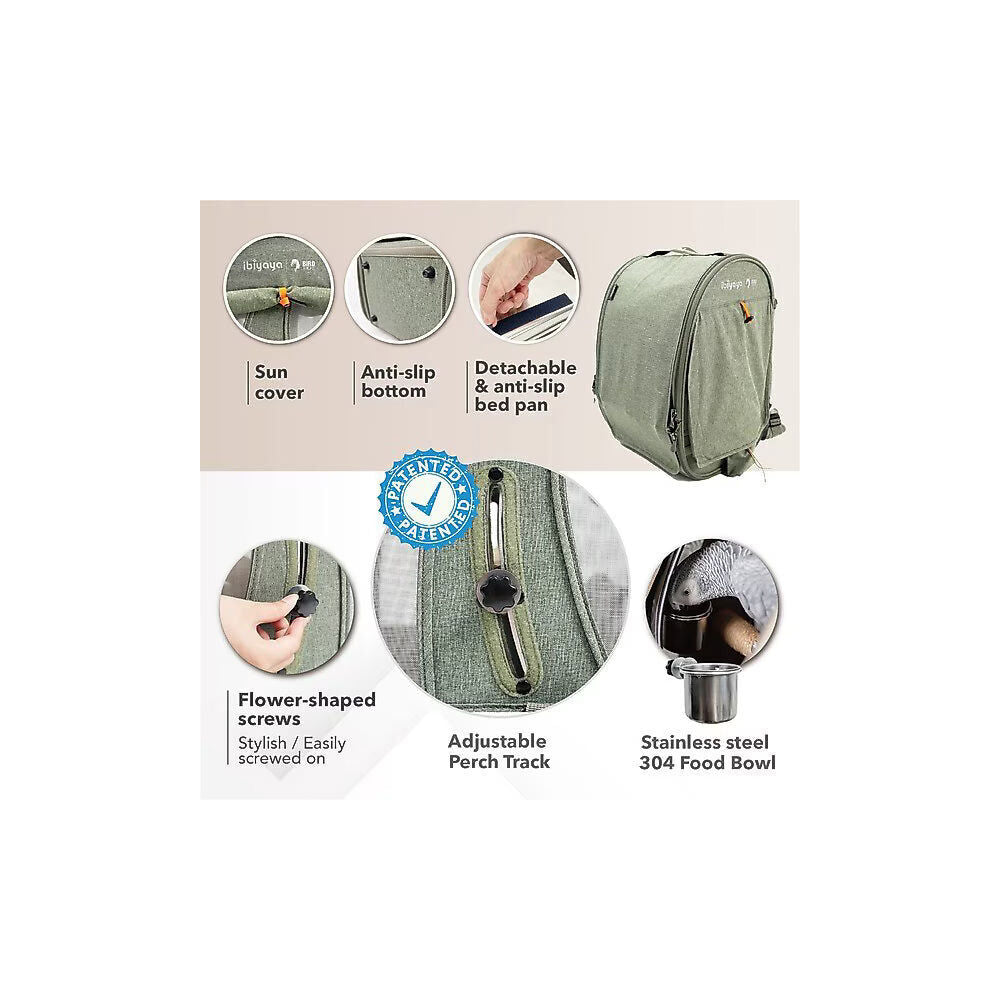 Ibiyaya Medium Trackpack/Carrier For Birds w/6 Accessories Jungle Green