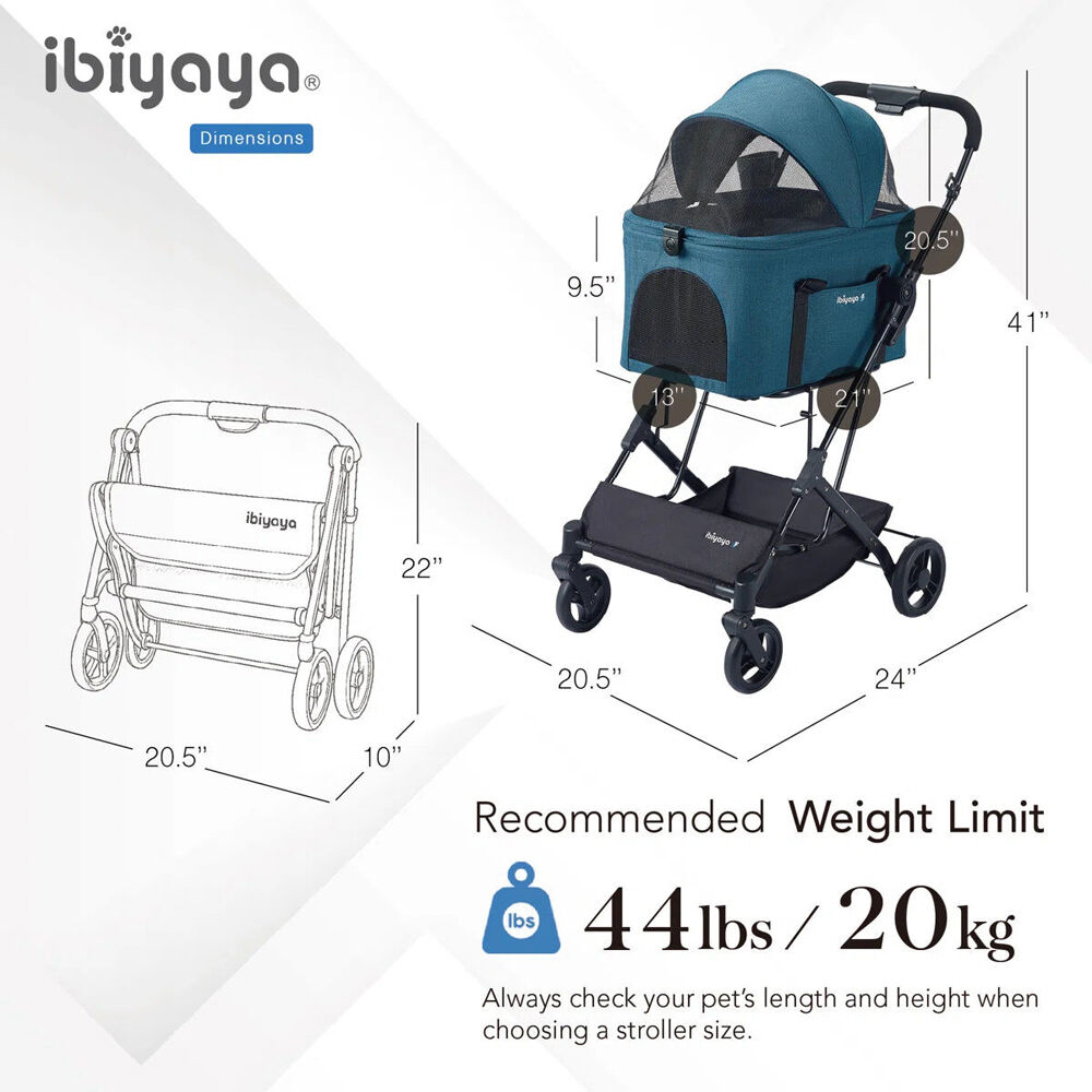 Ibiyaya Travois Tri-Fold Pet Travel System/Stroller w/Detachable Carrier XL Blue
