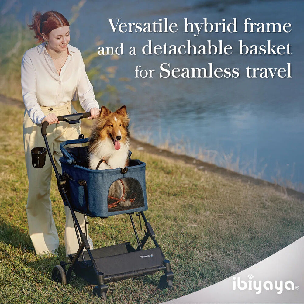 Ibiyaya Travois Tri-Fold Pet Travel System/Stroller w/Detachable Carrier XL Blue
