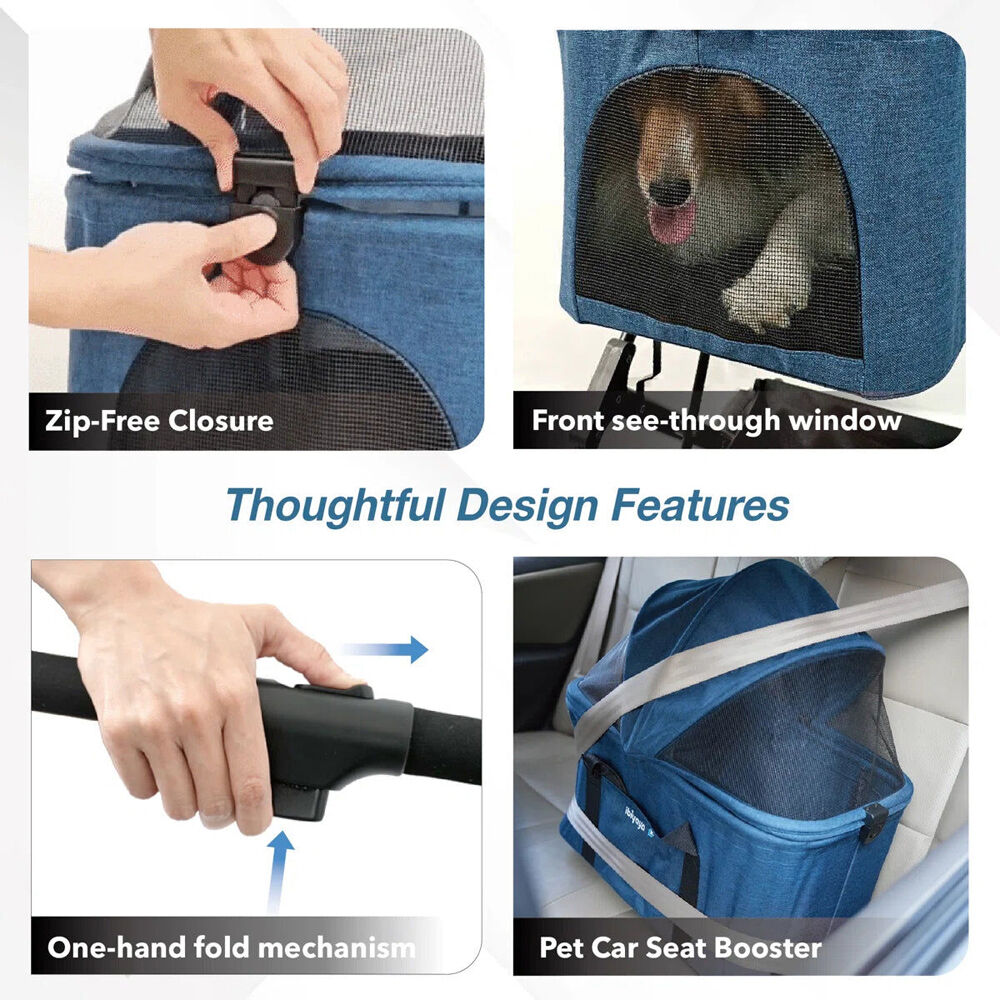 Ibiyaya Travois Tri-Fold Pet Travel System/Stroller w/Detachable Carrier XL Blue