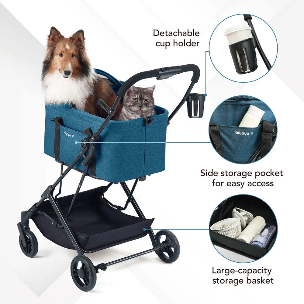 Ibiyaya Travois Tri-Fold Pet Travel System/Stroller w/Detachable Carrier XL Blue