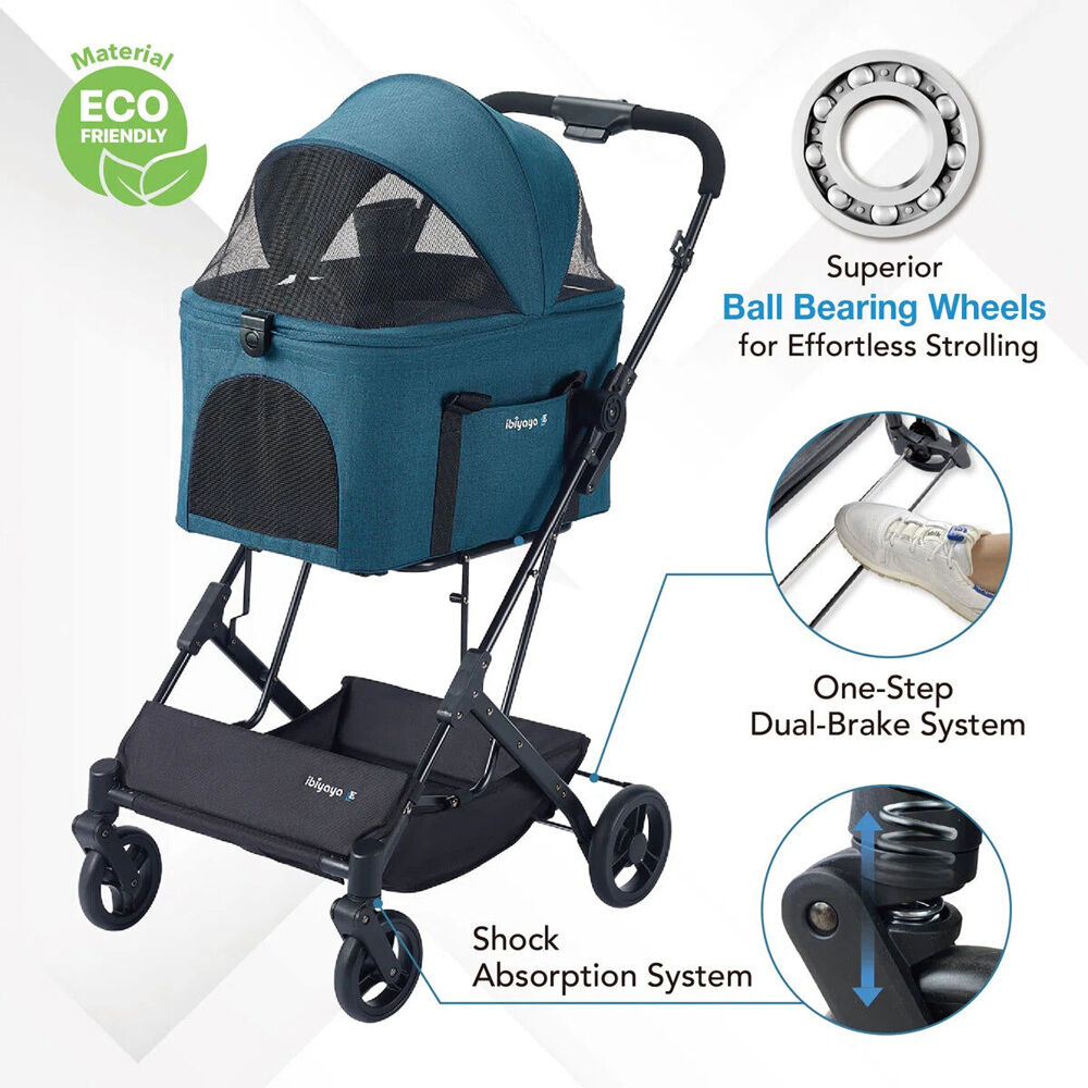 Ibiyaya Travois Tri-Fold Pet Travel System/Stroller w/Detachable Carrier XL Blue