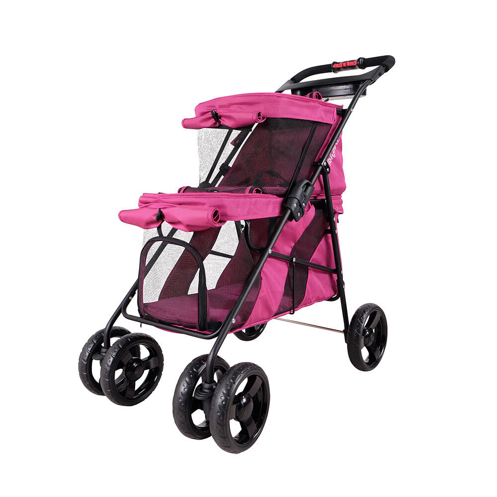Ibiyaya Double Decker Pet Stroller/Carrier for Multiple Pets Red Violet