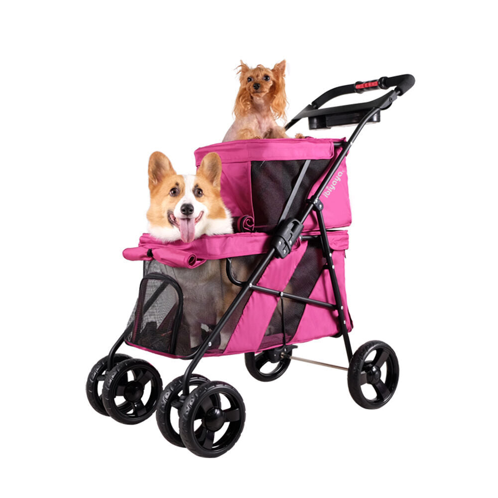 Ibiyaya Double Decker Pet Stroller/Carrier for Multiple Pets Red Violet