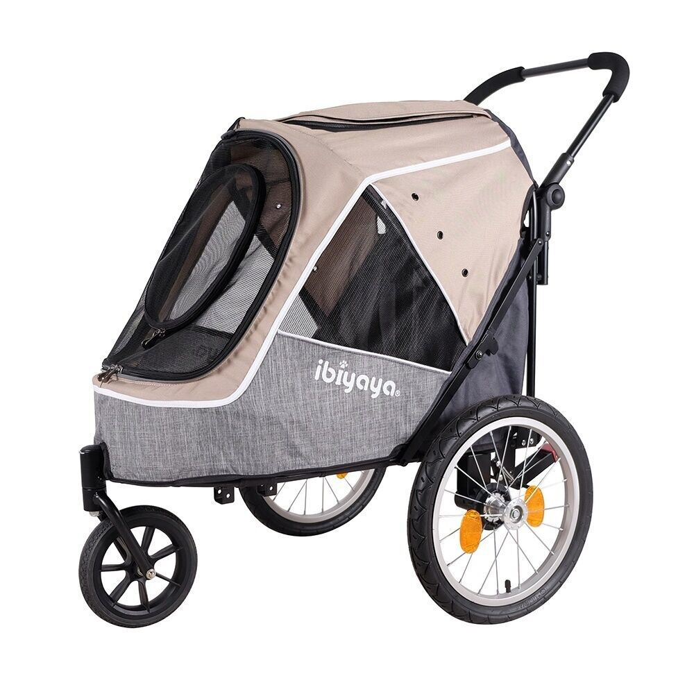 Ibiyaya Happy Pet Trailer/Jogger/Carrier 2.0 w/Bicycle Tow Attachment Latte