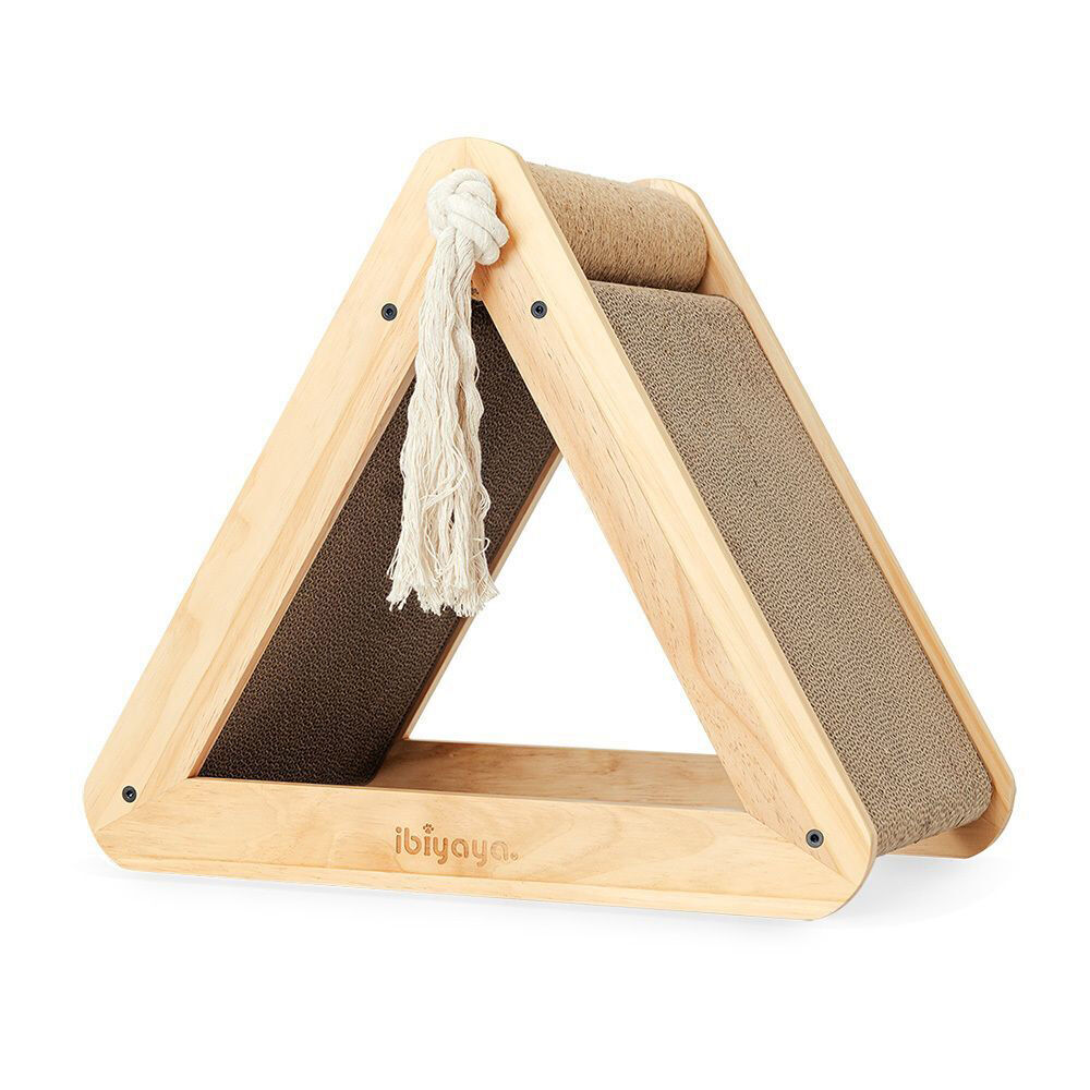Ibiyaya Hideout Wooden Cat Scratching Post w/ Replaceable Cardboard Inserts