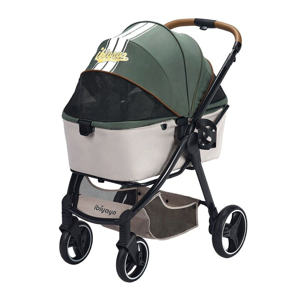 Ibiyaya Retro Luxe Folding Pet Stroller/Carrier for Pets up to 30kg Soft Sage