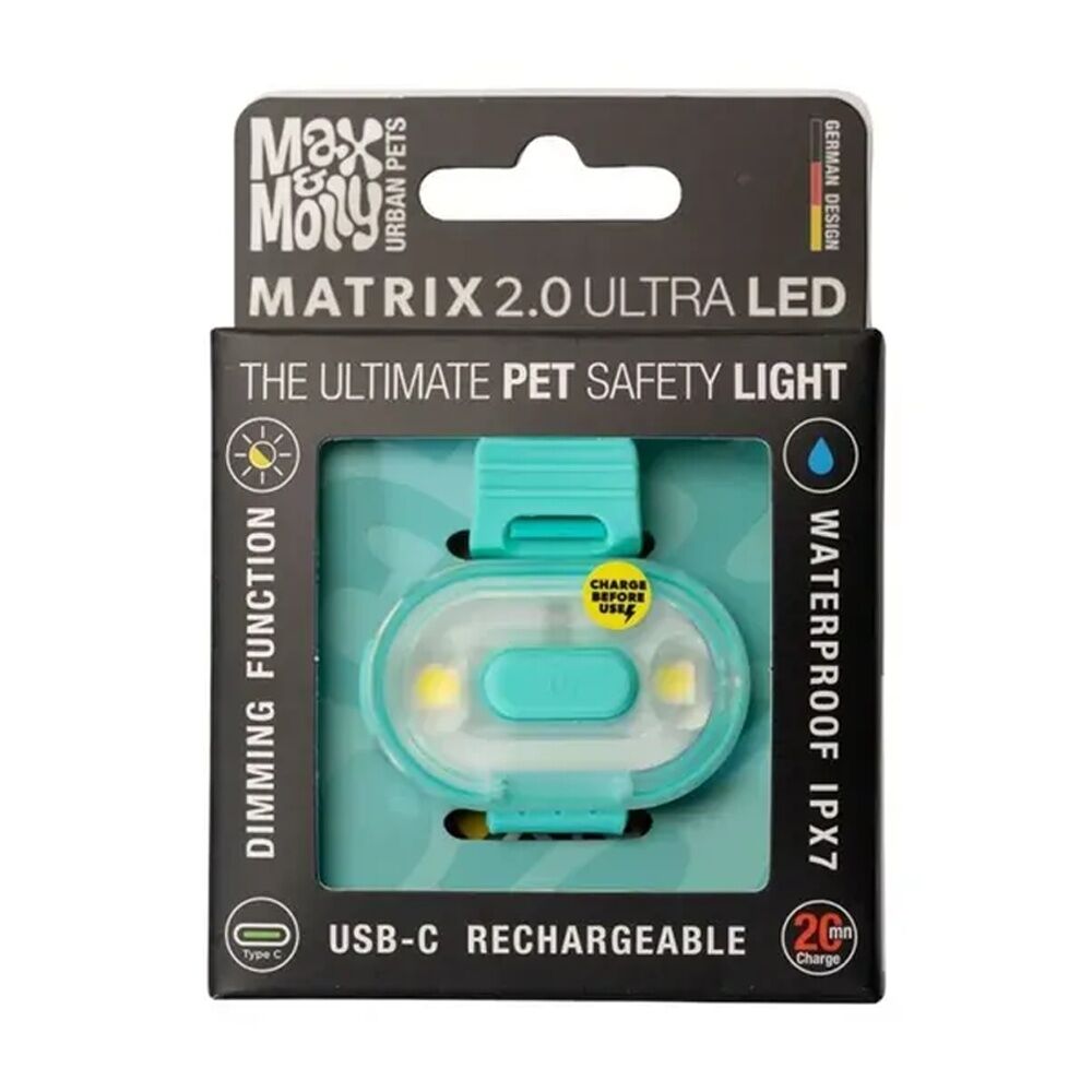 Max & Molly Matrix 2.0 Ultra LED USB-C Rechargeable Pet Safety Light Turquoise