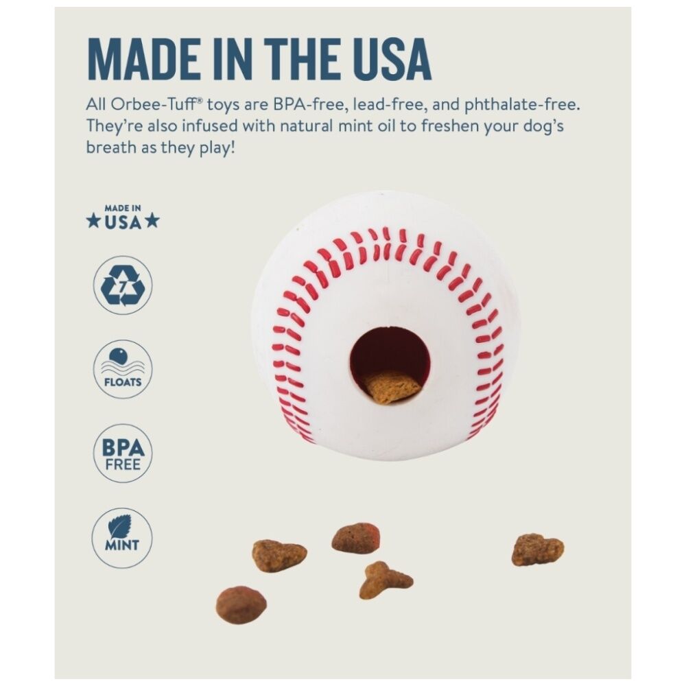Planet Dog Durable Treat Dispensing & Throwing Fetch Toy 12cm Baseball